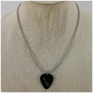 Guitar Pick Faux Silvertone Accent Pendant Necklac